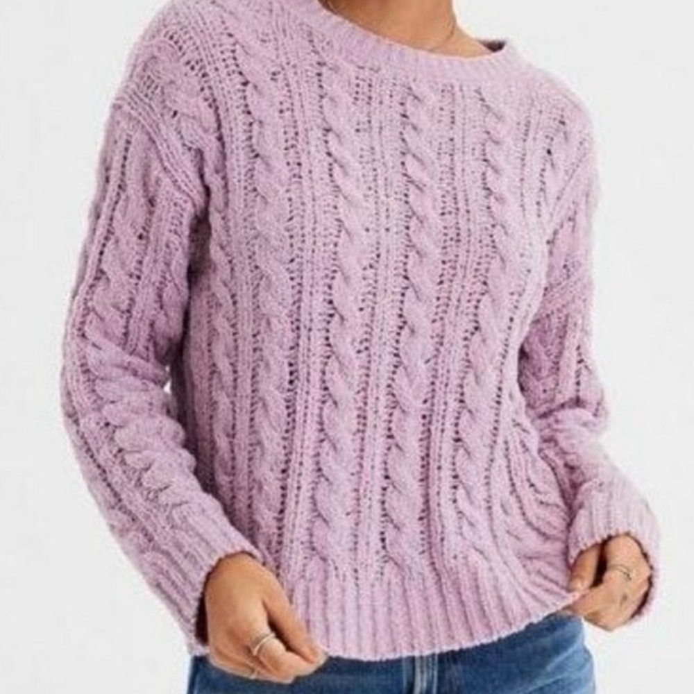 American Eagle Cable Knit Chunky Sweater (color: purple) - size XS